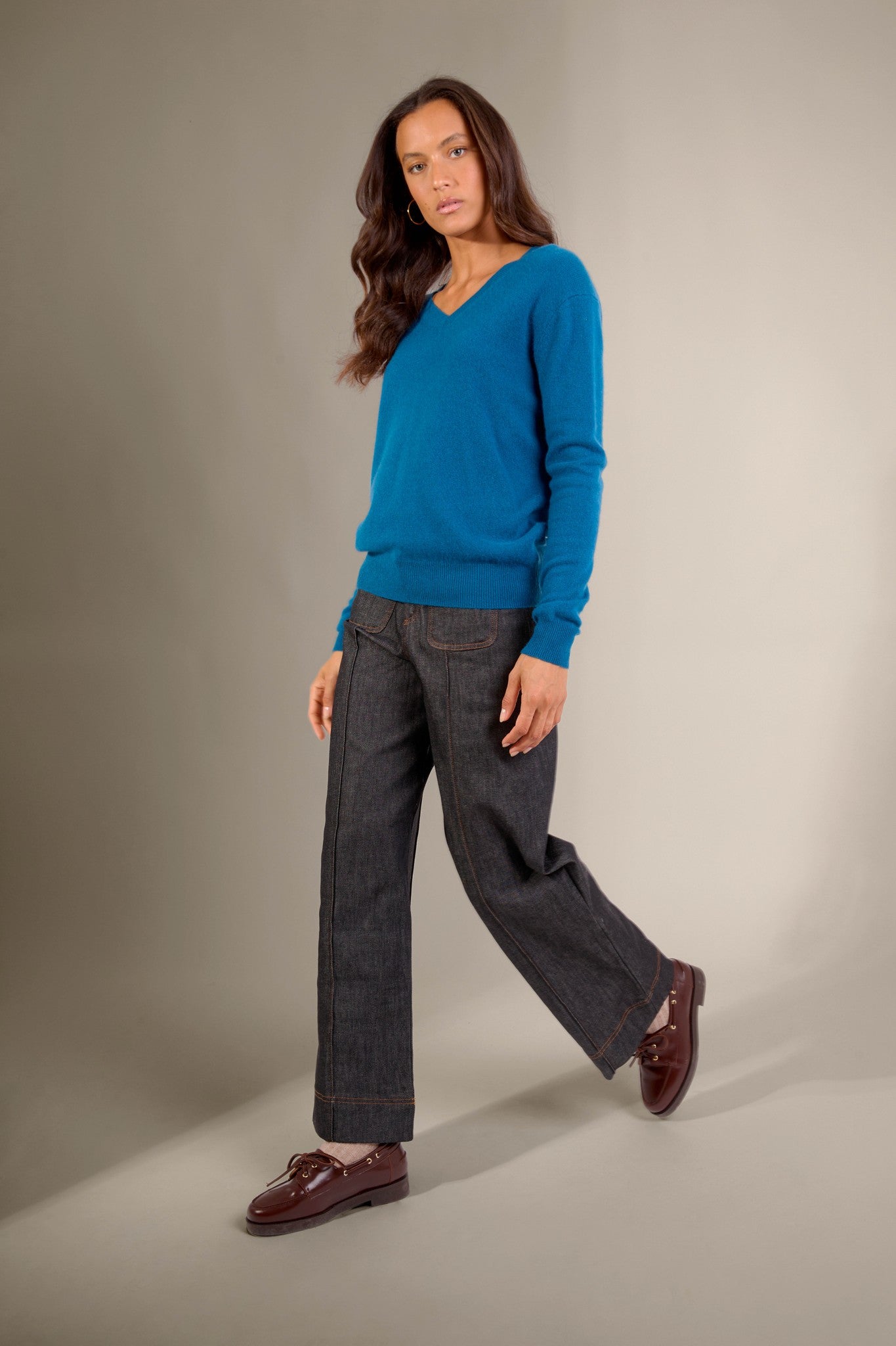 kalie pull col v paon 100% cachemire