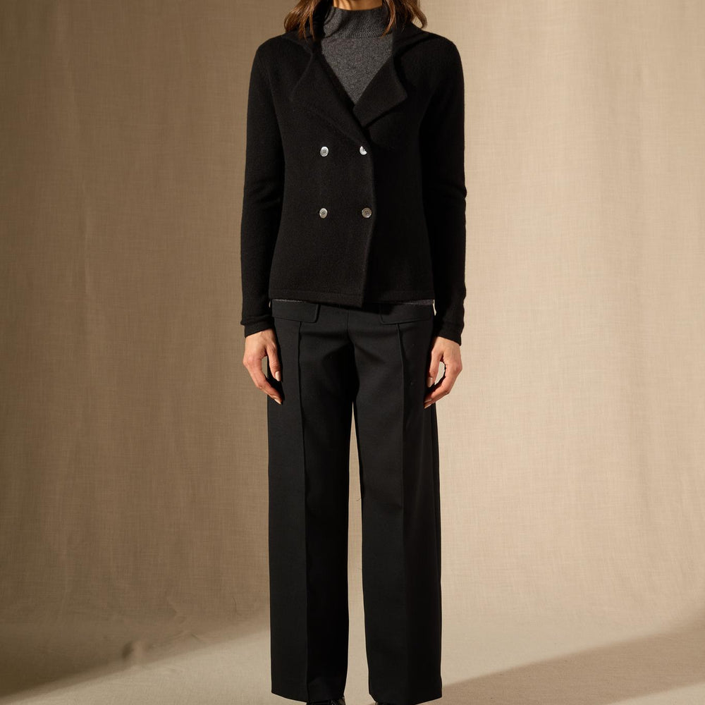 KALISTA veste boutonnée col tailleur 4 fils noir 100% cachemire