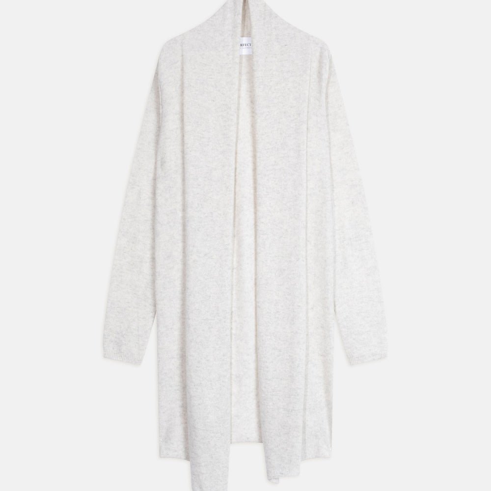 kara veste longue ouverte col châle gris perle chiné 100% cachemire