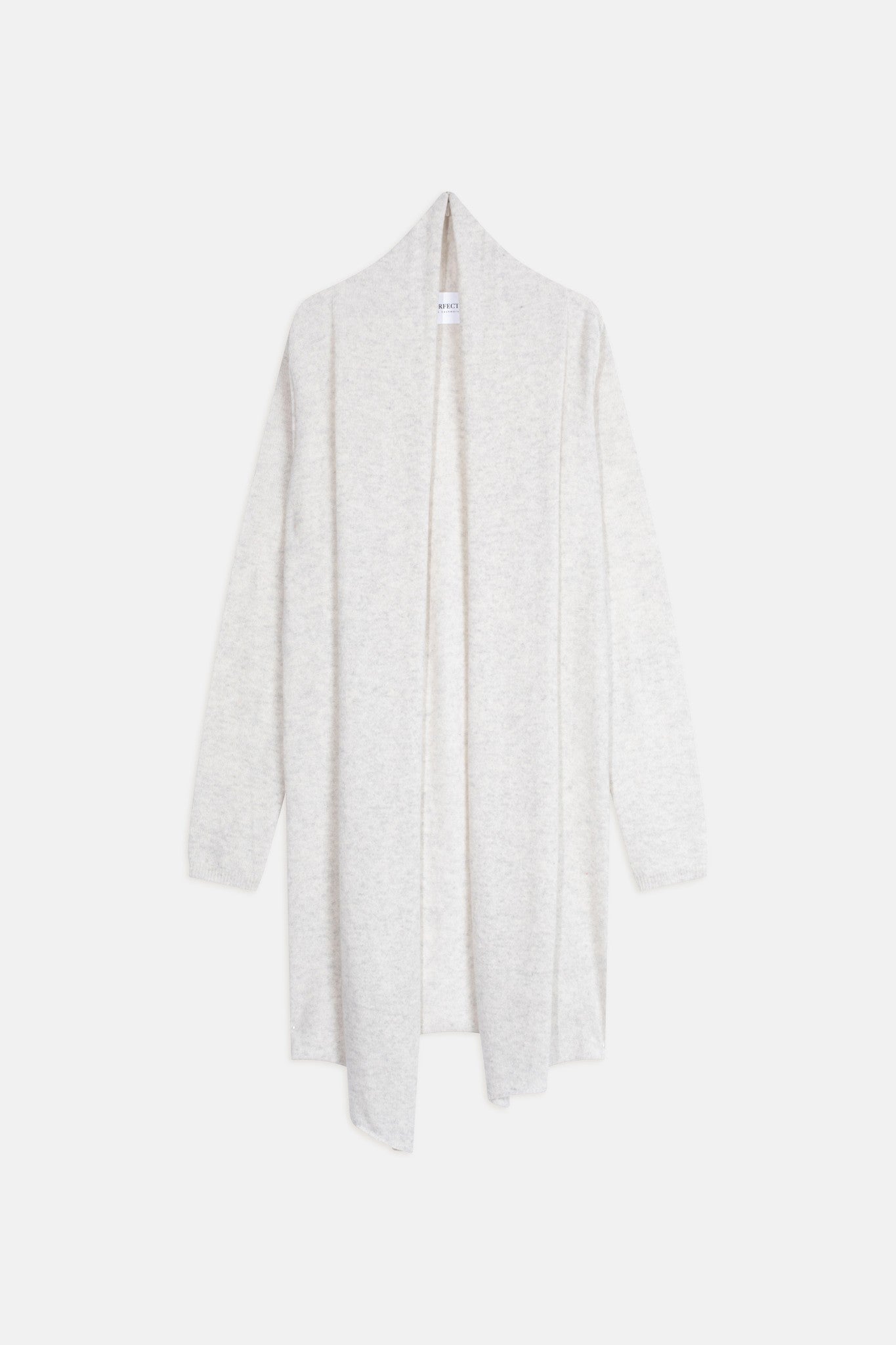 kara veste longue ouverte col châle gris perle chiné 100% cachemire