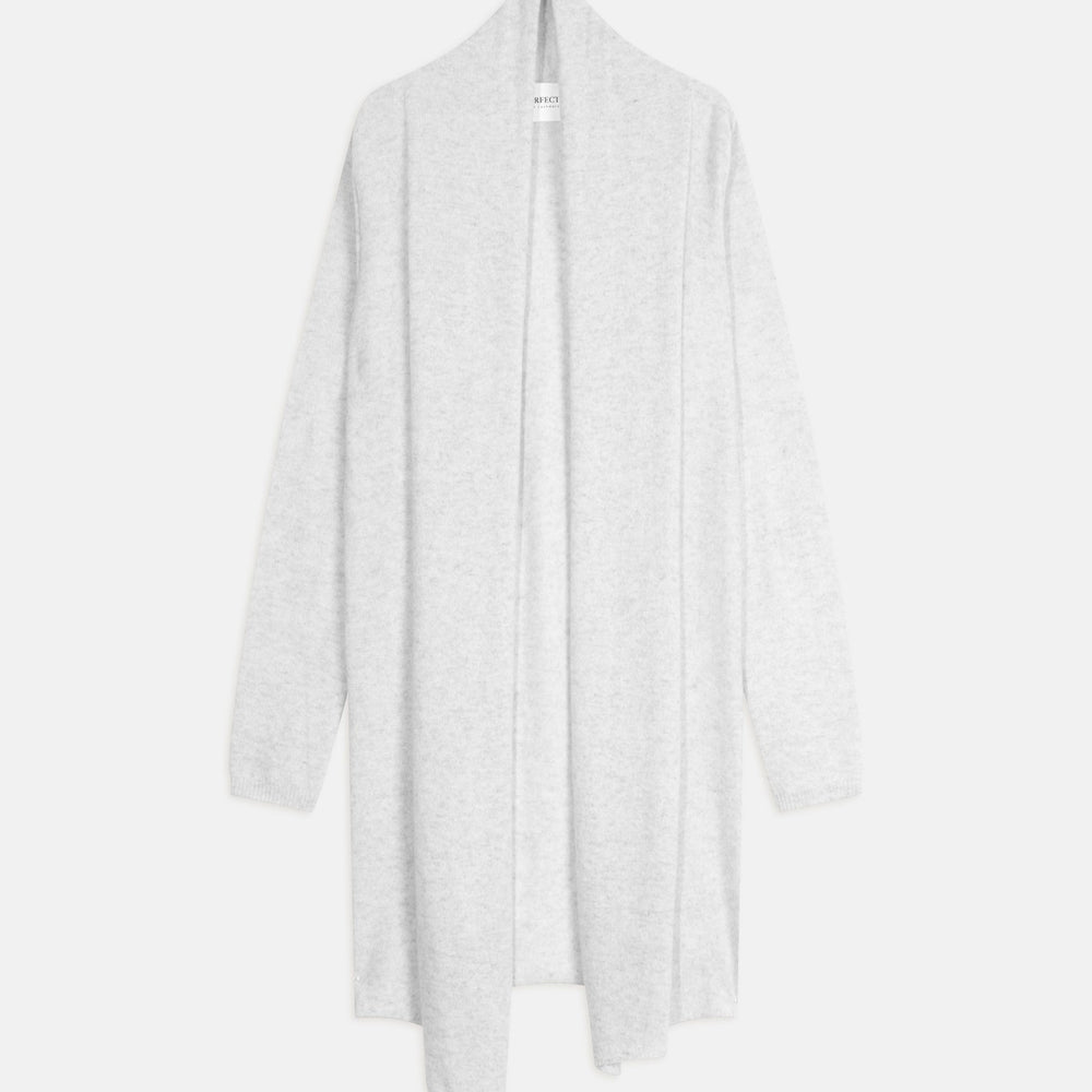 kara veste longue ouverte col châle gris perle chiné 100% cachemire