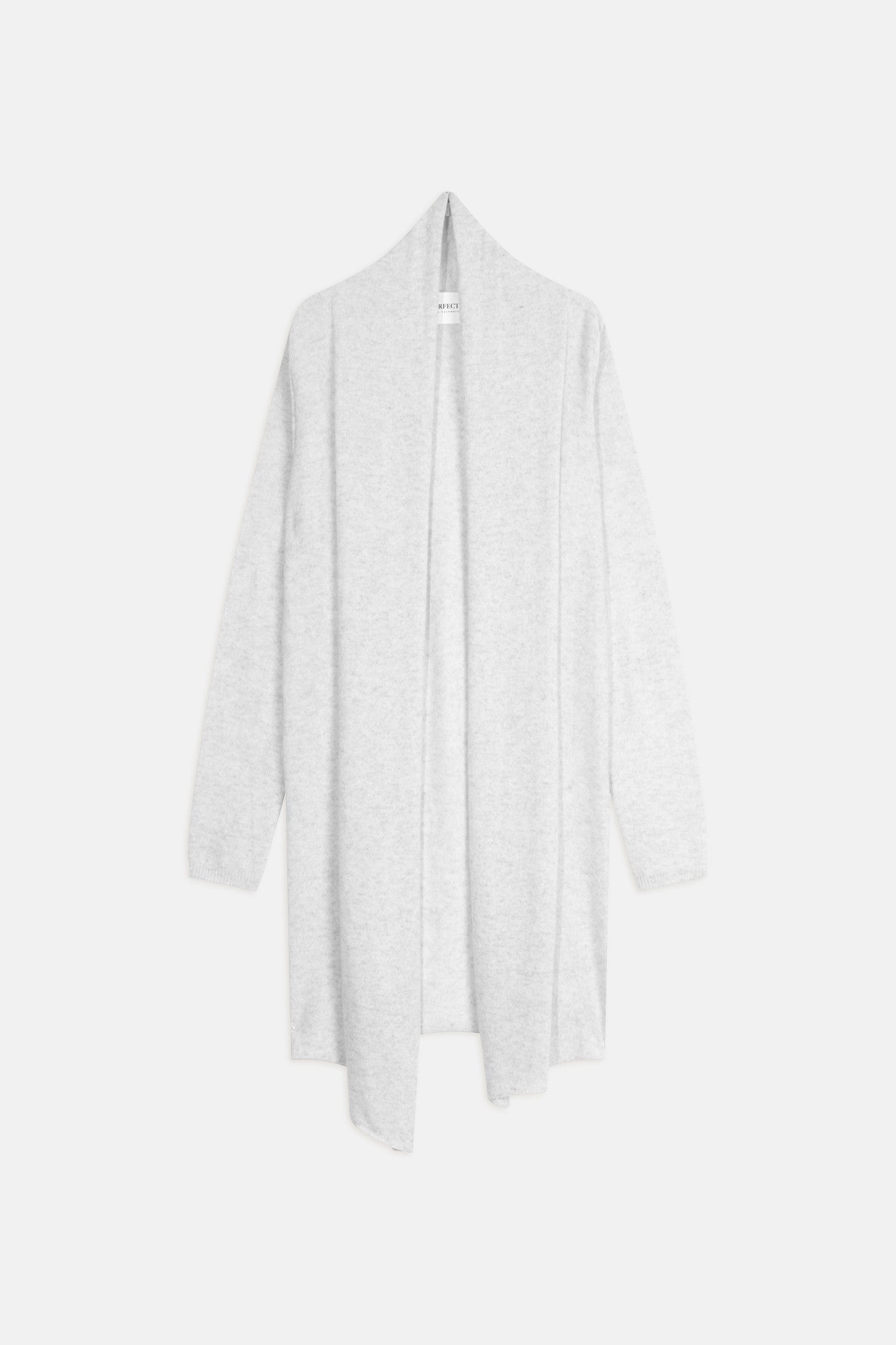 kara veste longue ouverte col châle gris perle chiné 100% cachemire