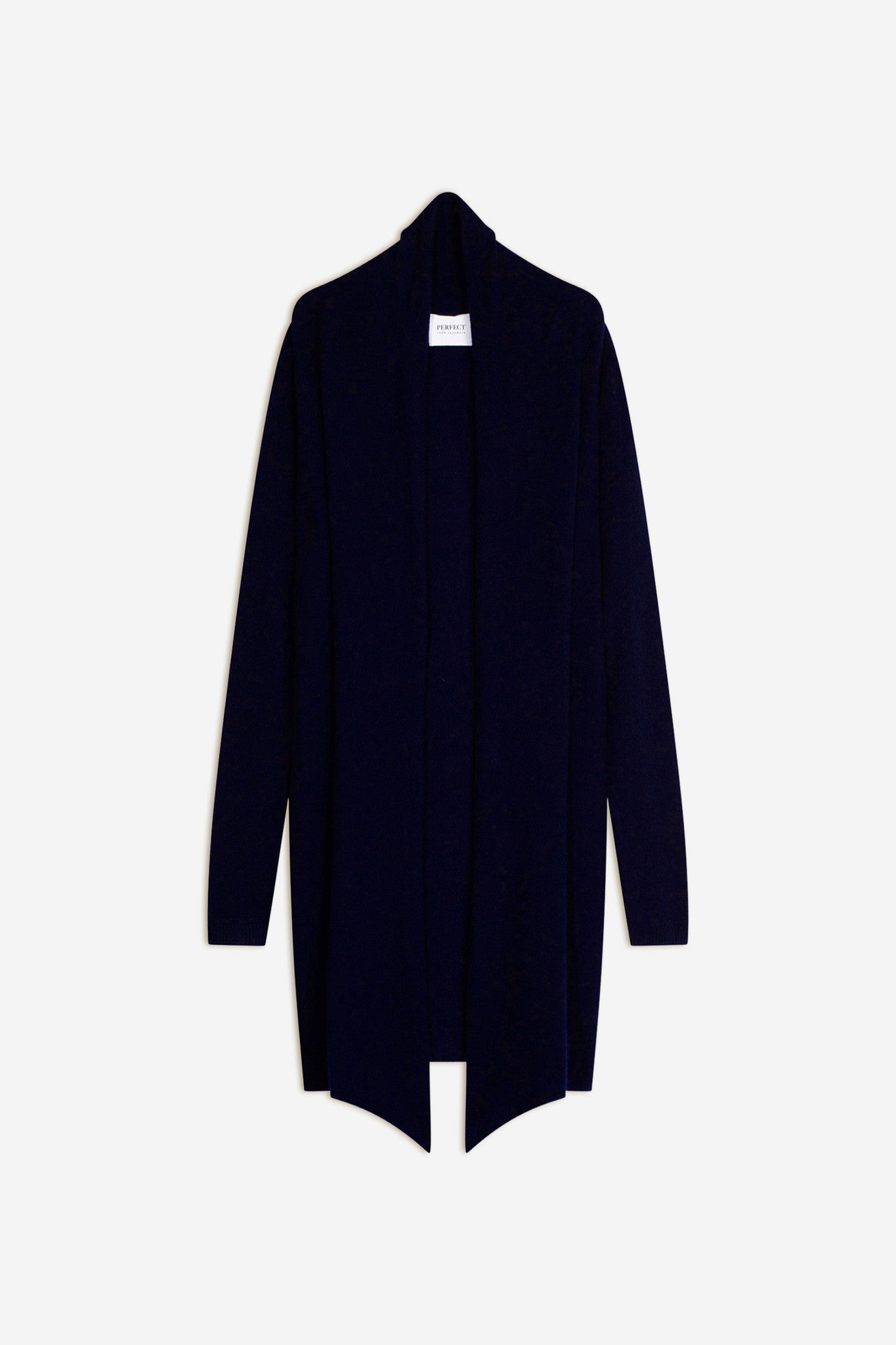 kara veste longue ouverte col châle navy 100% cachemire