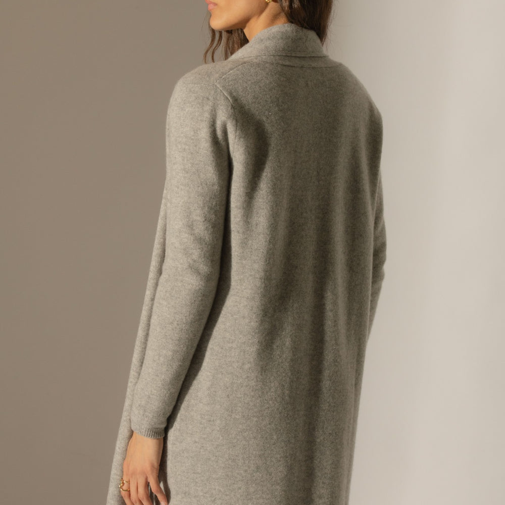 kara veste longue ouverte col châle nuage chiné 100% cachemire