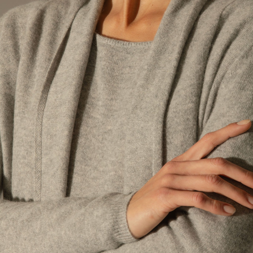 kara veste longue ouverte col châle nuage chiné 100% cachemire