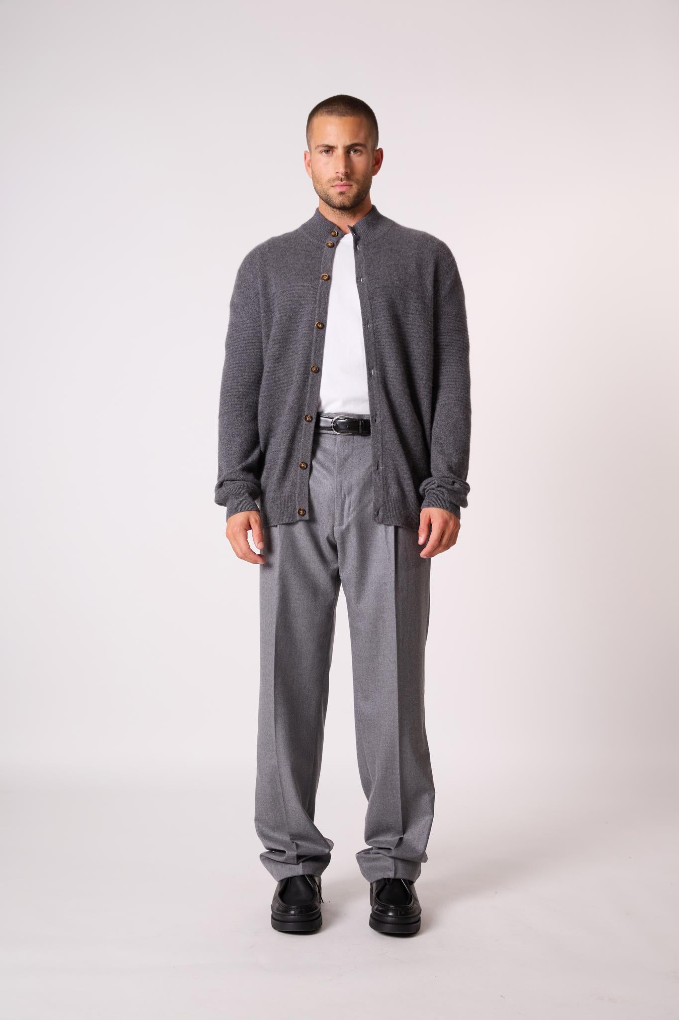 KIDSTON cardigan col montant anthracite chiné 100% cachemire