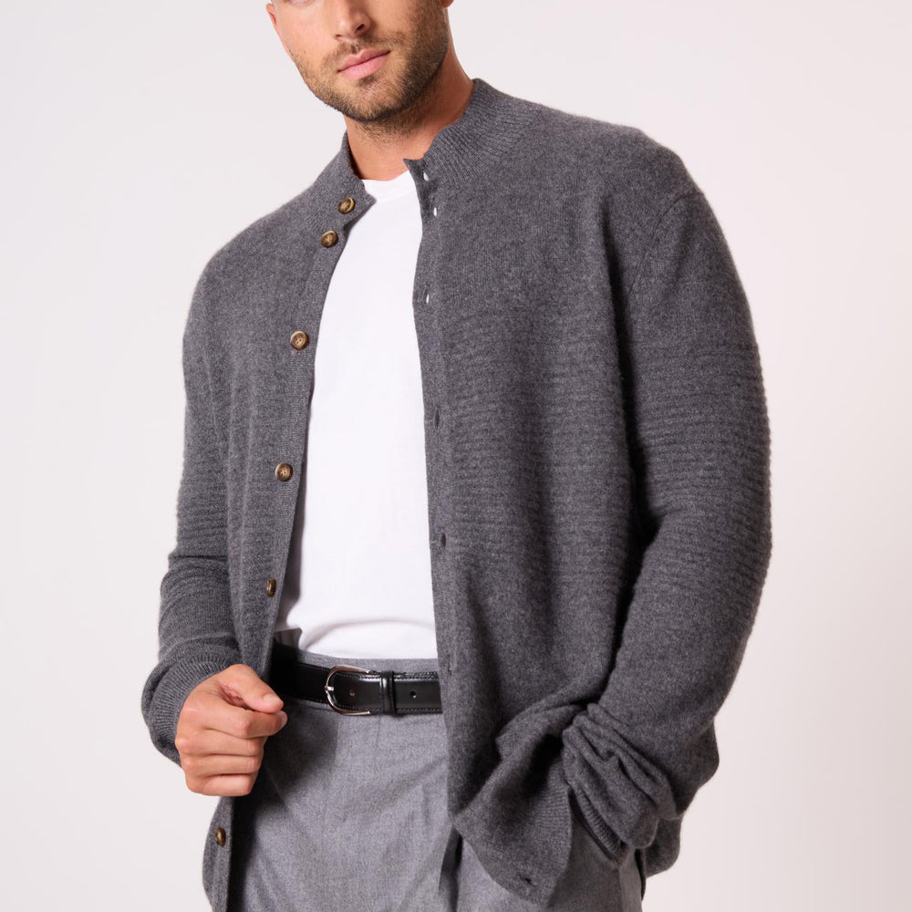 KIDSTON cardigan col montant anthracite chiné 100% cachemire