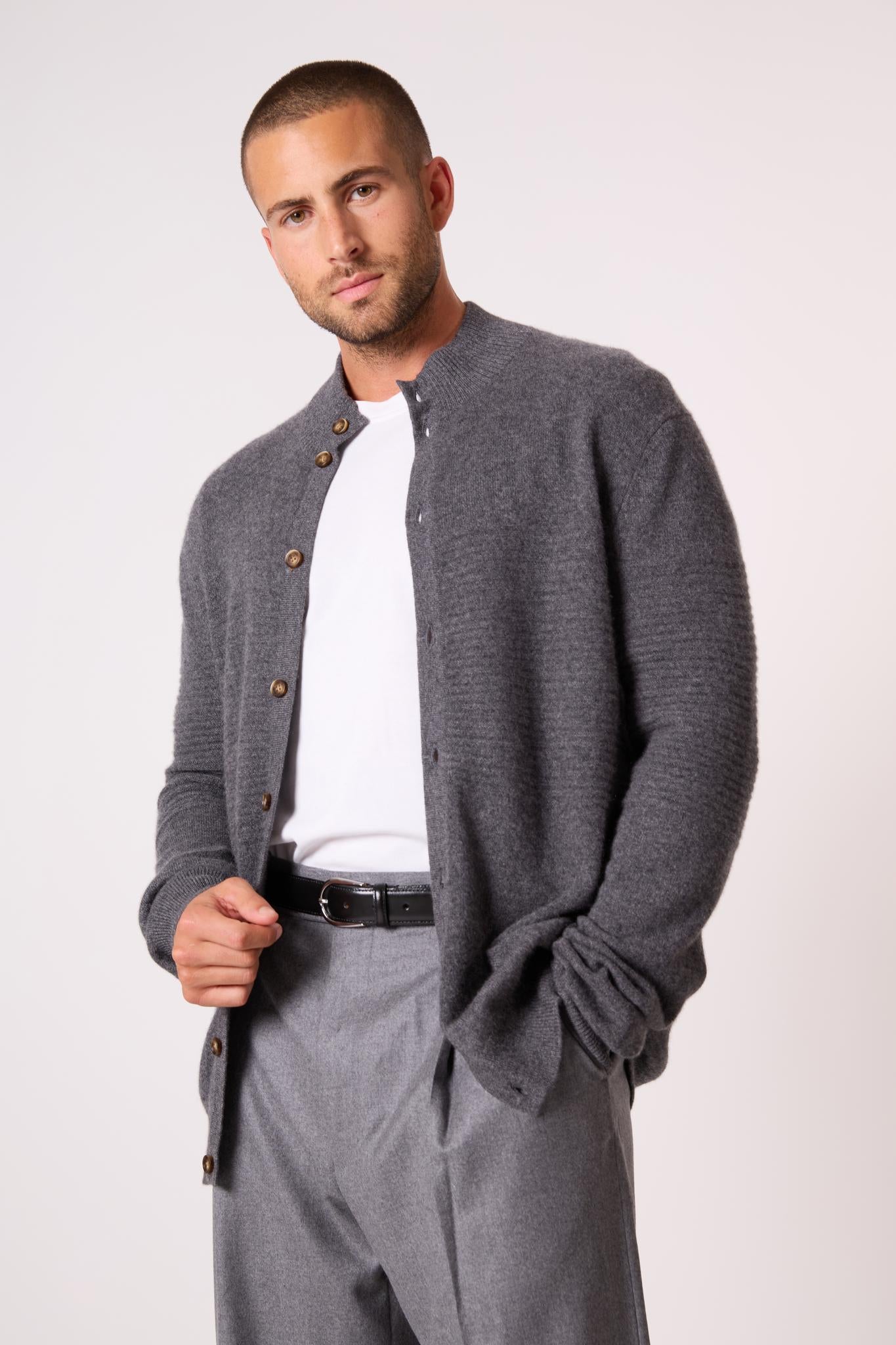 KIDSTON cardigan col montant anthracite chiné 100% cachemire