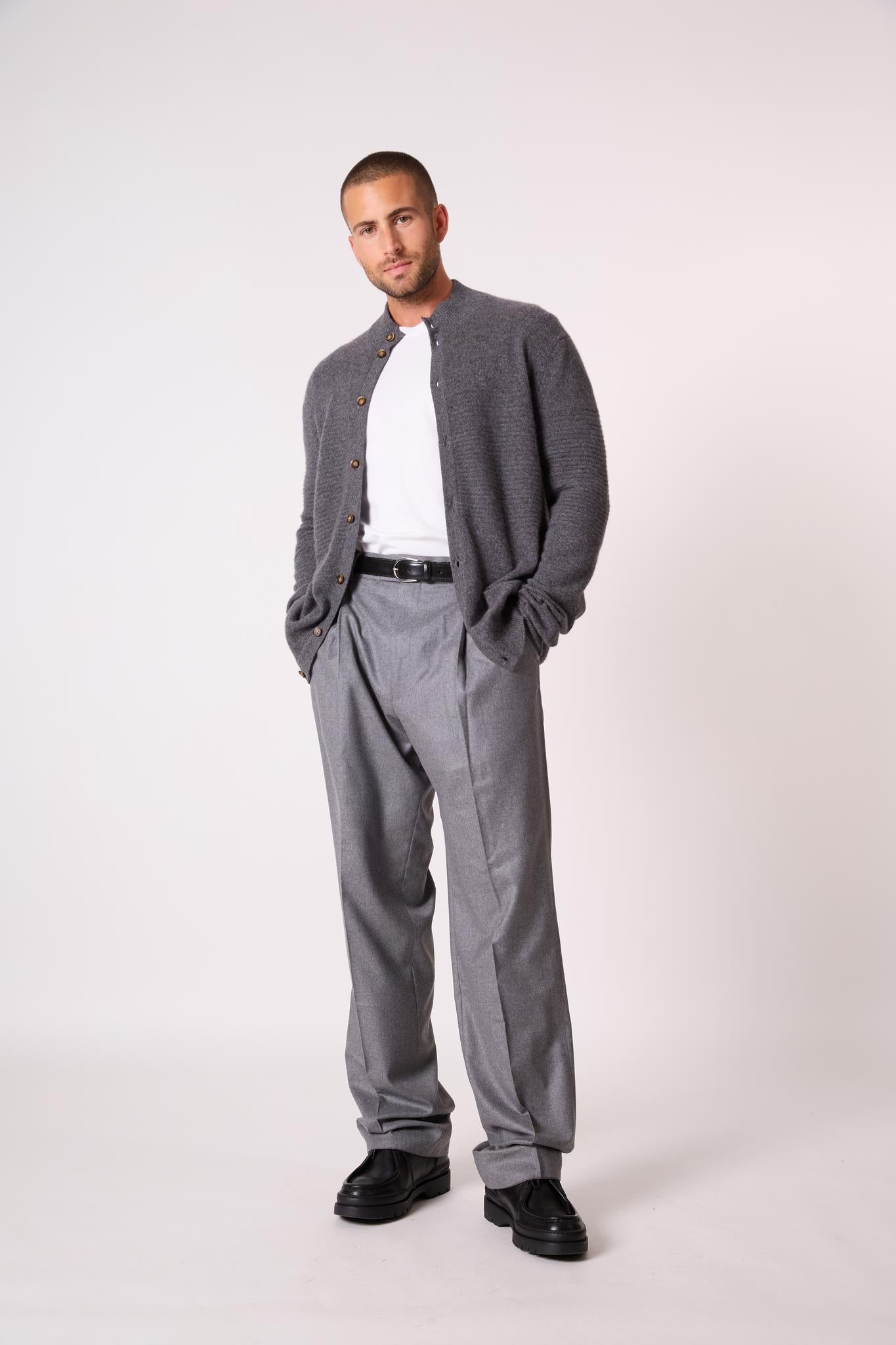 KIDSTON cardigan col montant anthracite chiné 100% cachemire