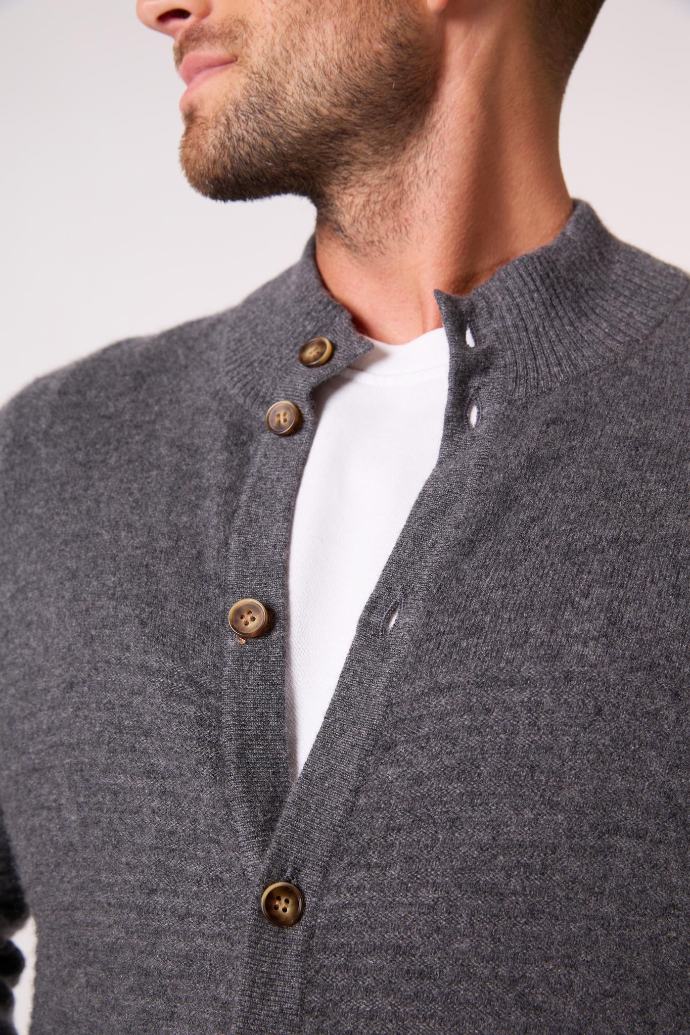 KIDSTON cardigan col montant anthracite chiné 100% cachemire