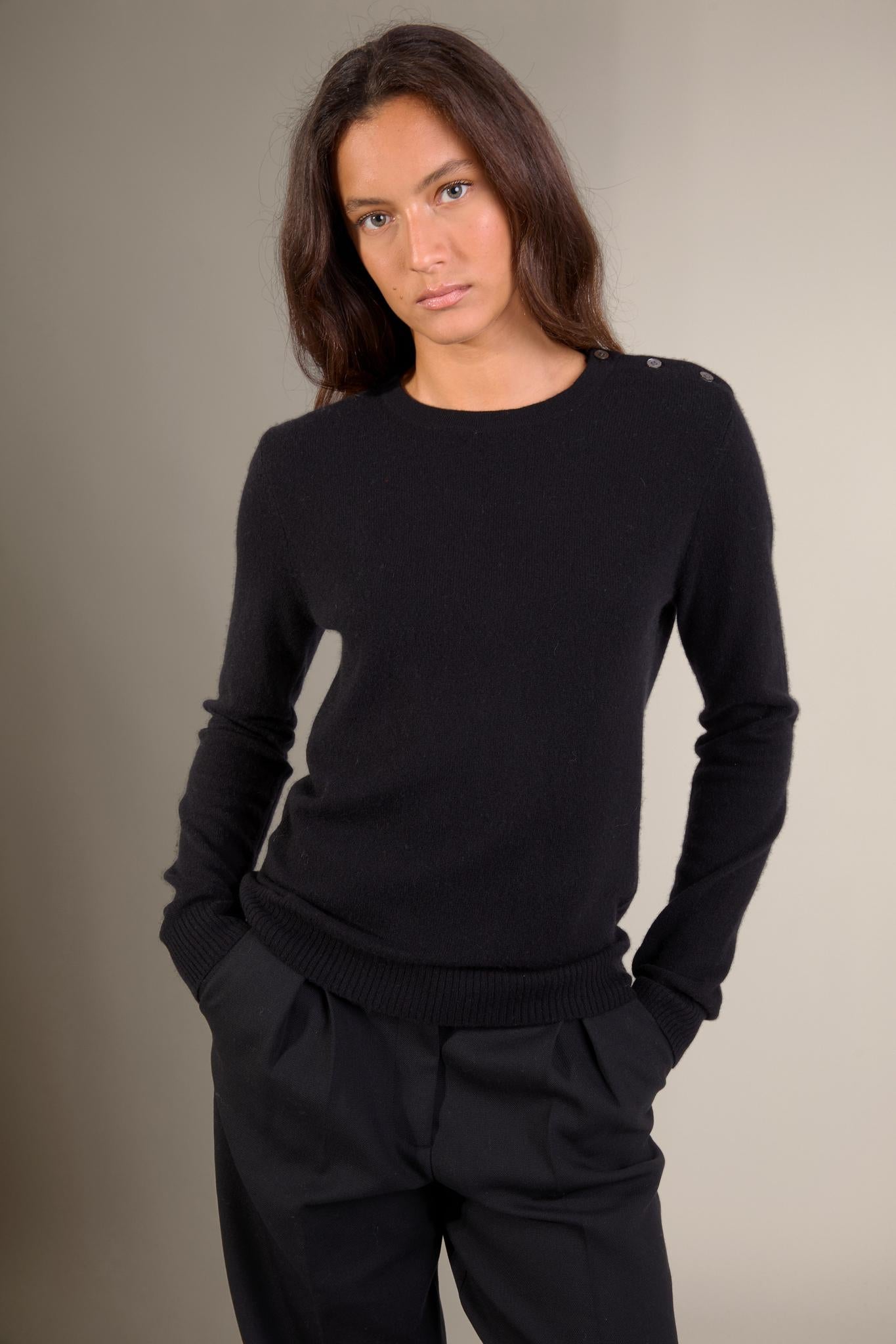 KILMAURS pull col rond marin noir 100% cachemire
