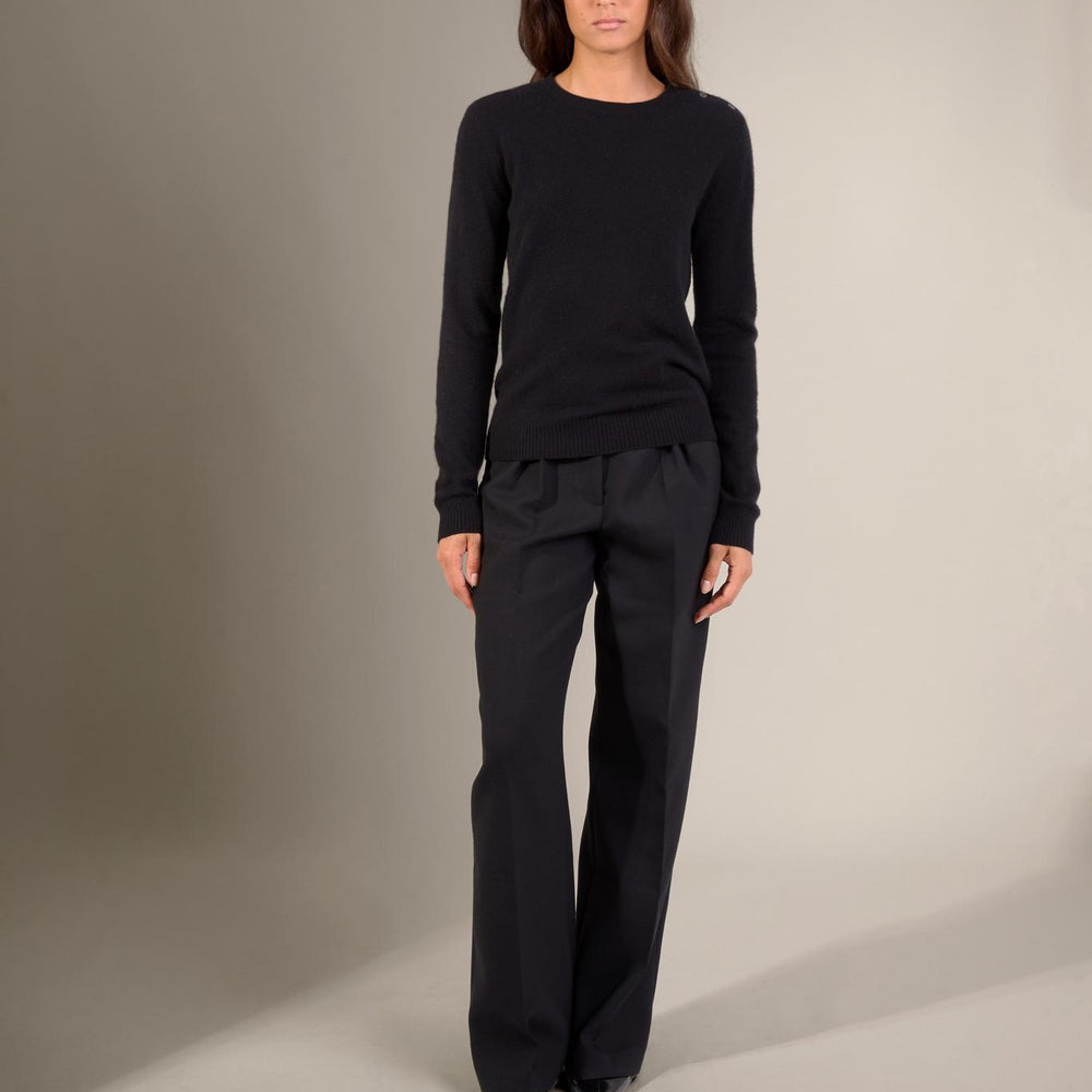 KILMAURS pull col rond marin noir 100% cachemire