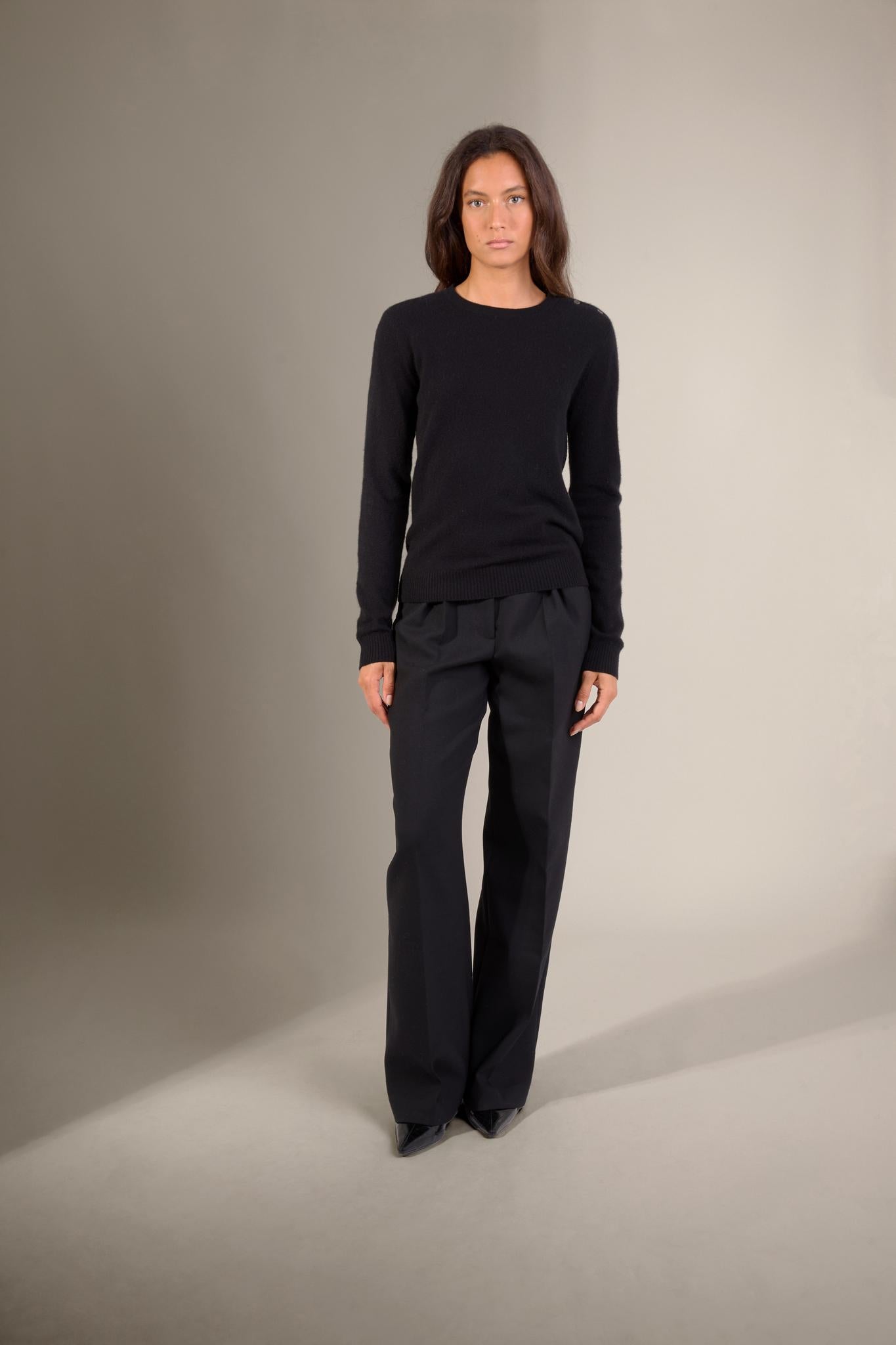 KILMAURS pull col rond marin noir 100% cachemire