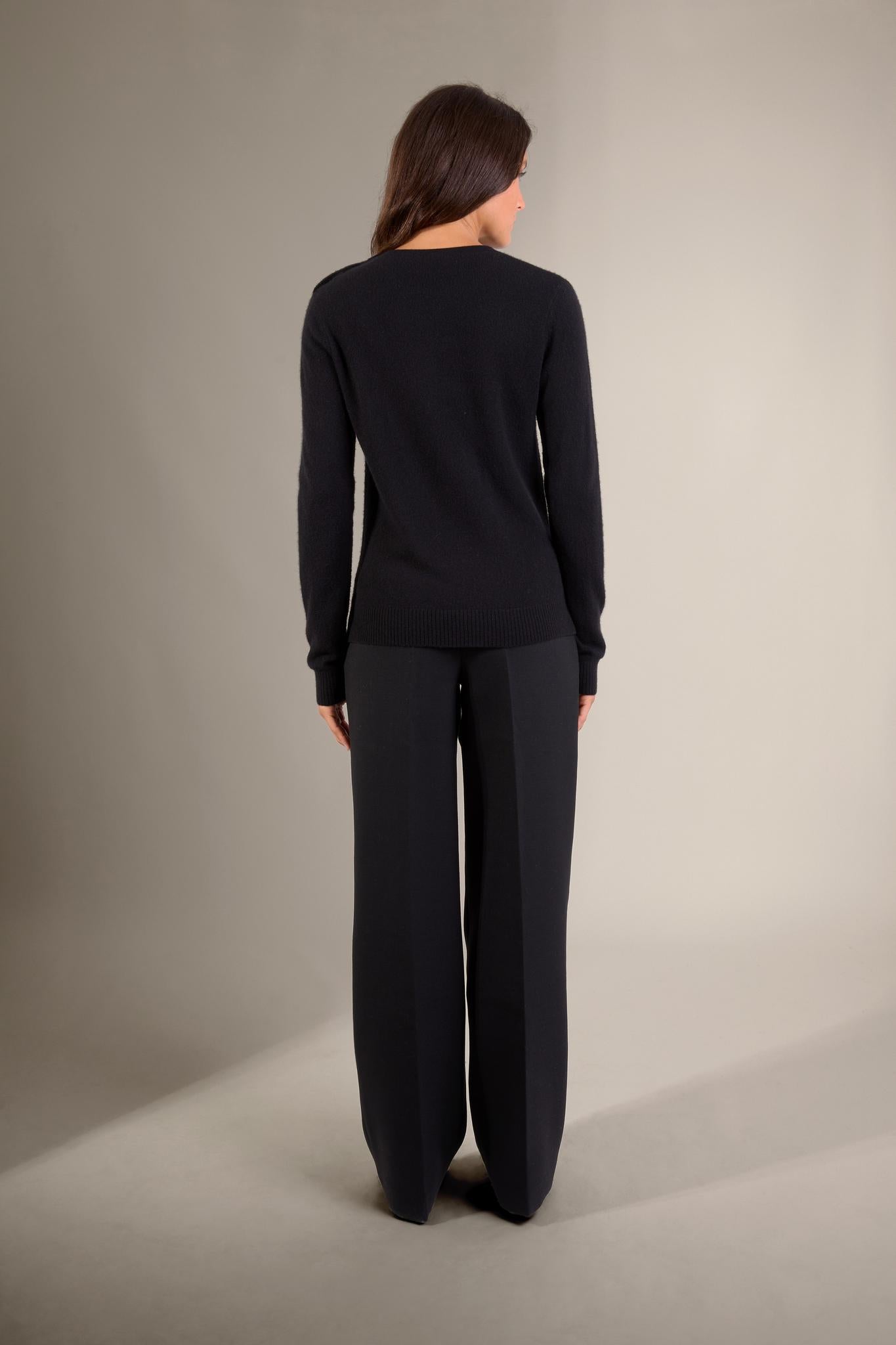 KILMAURS pull col rond marin noir 100% cachemire