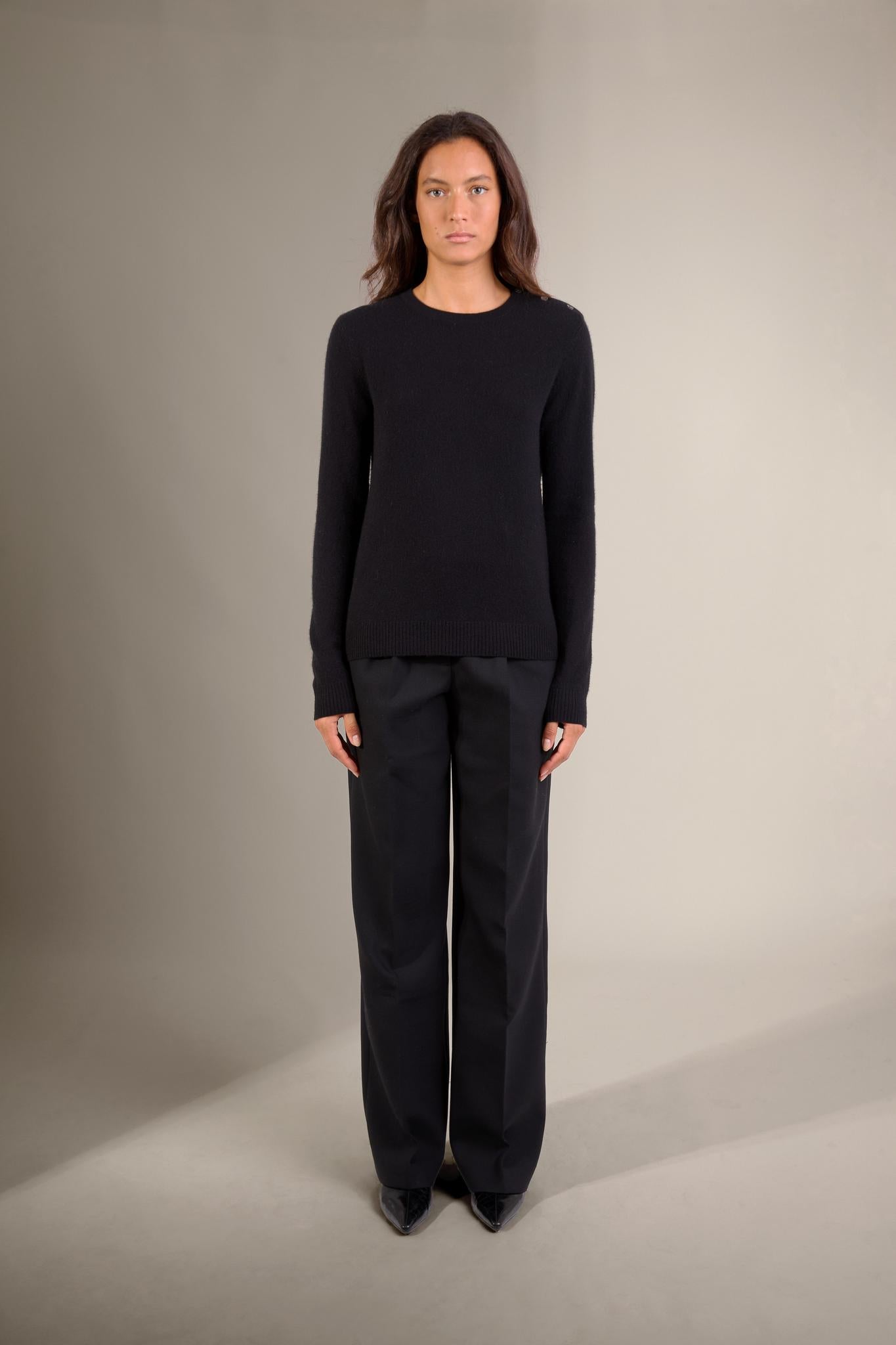 KILMAURS pull col rond marin noir 100% cachemire
