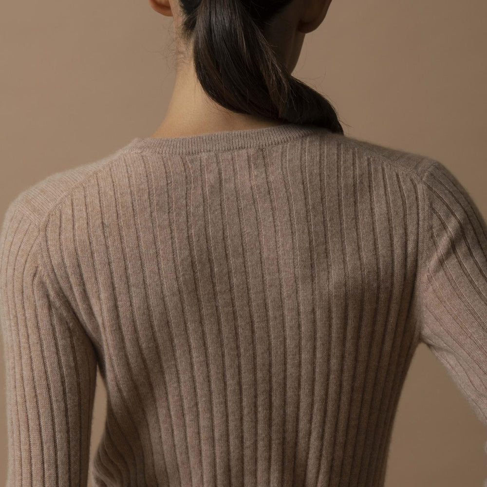 KYLIE  pull col rond camel chiné 100% cachemire