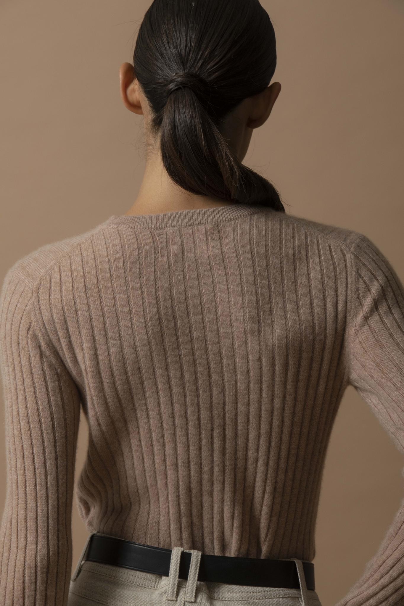 KYLIE  pull col rond camel chiné 100% cachemire