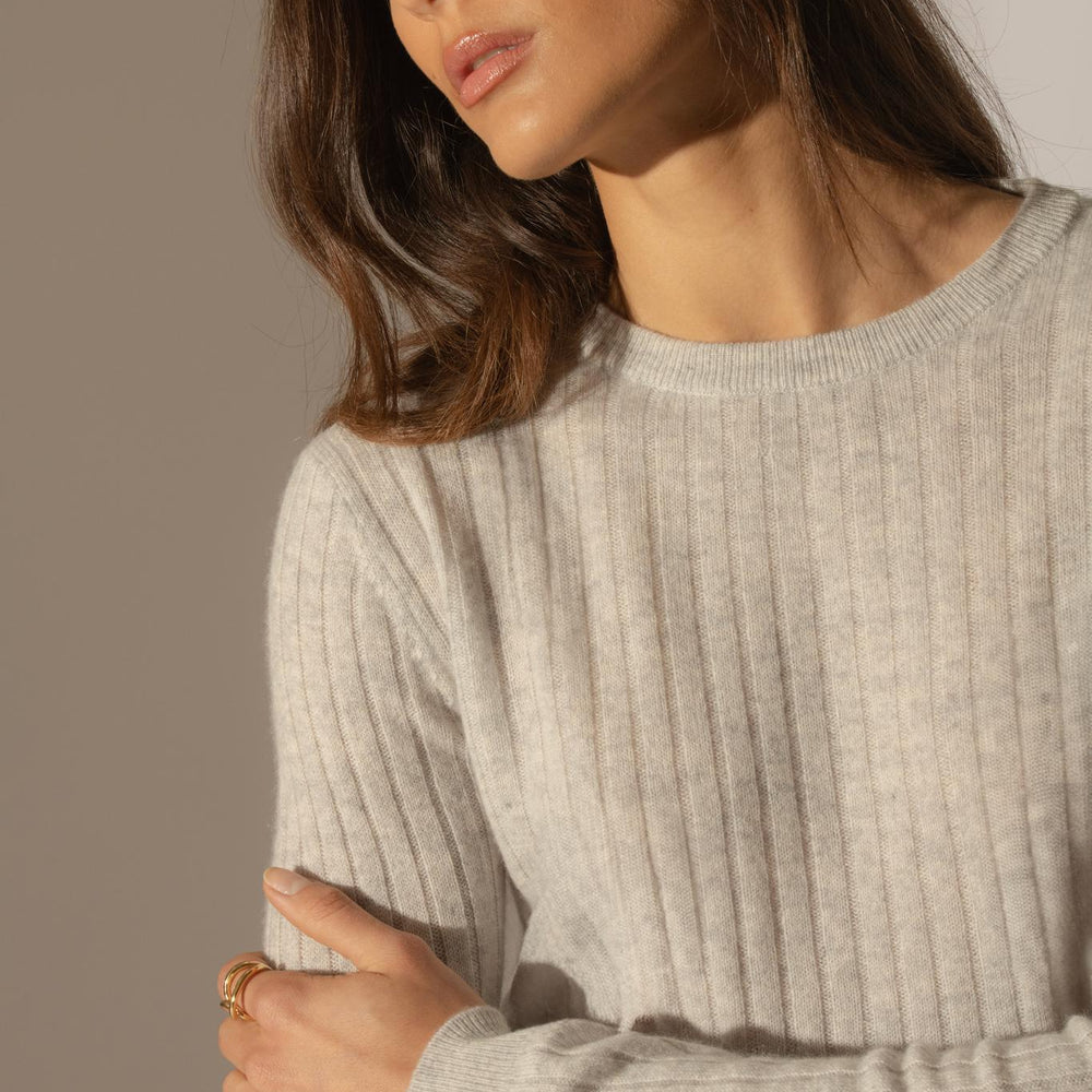 KYLIE  pull col rond glacier chiné 100% cachemire