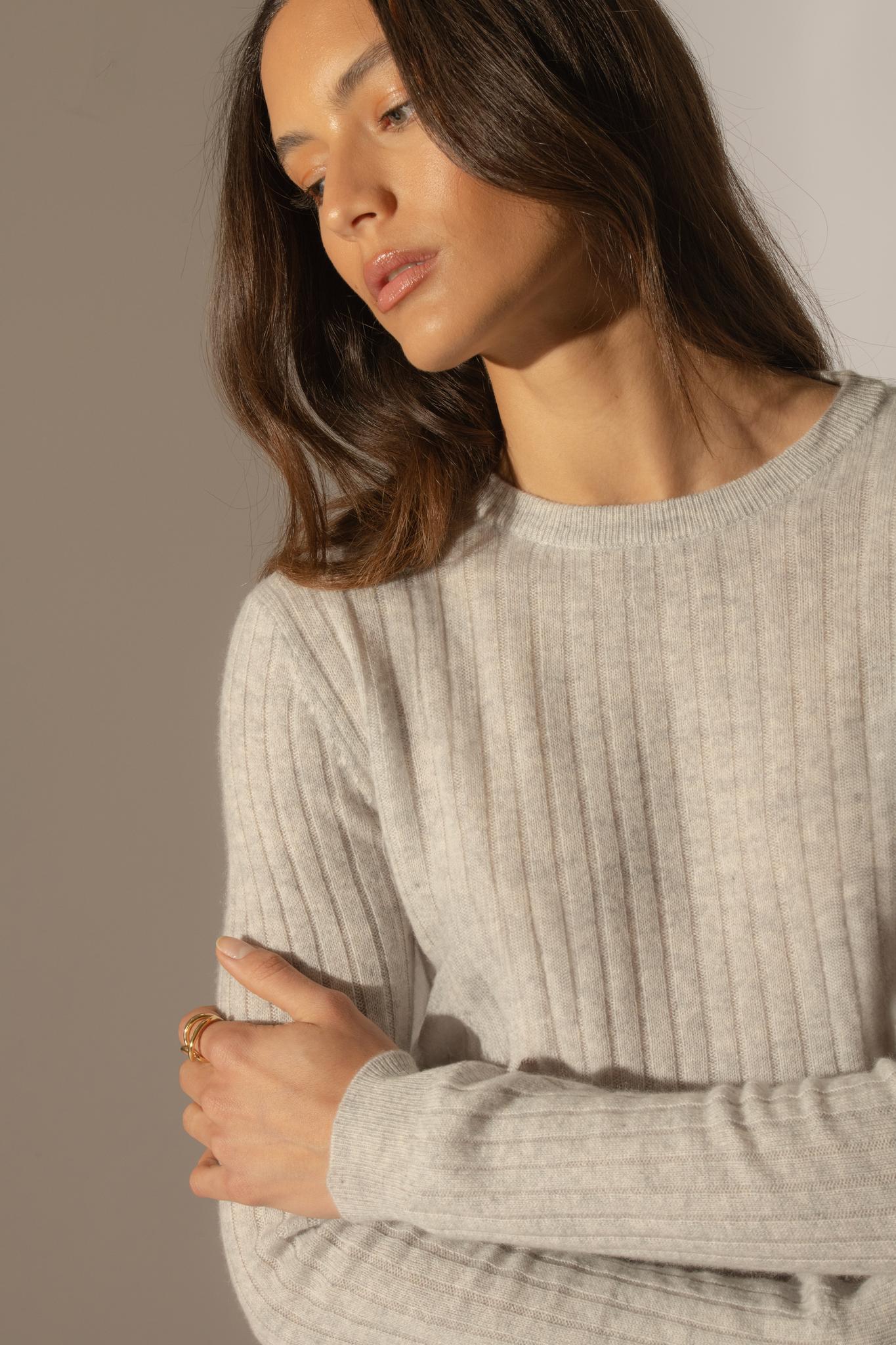 KYLIE  pull col rond glacier chiné 100% cachemire