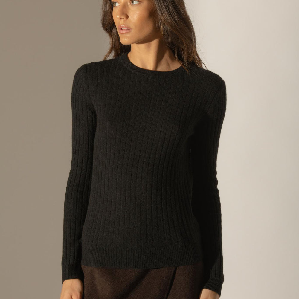 KYLIE  pull col rond noir 100% cachemire