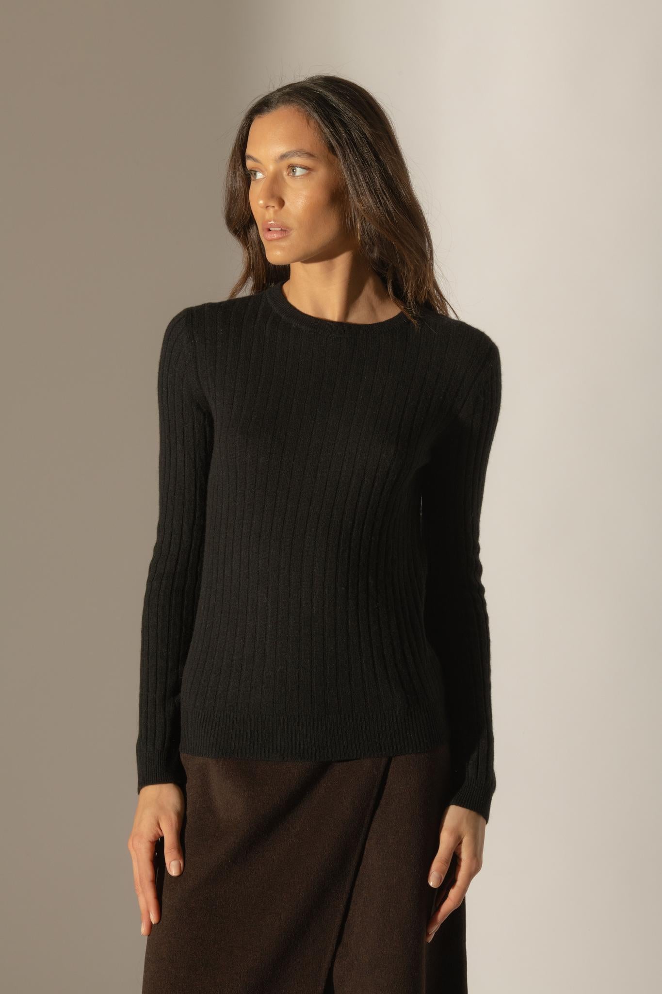 KYLIE  pull col rond noir 100% cachemire