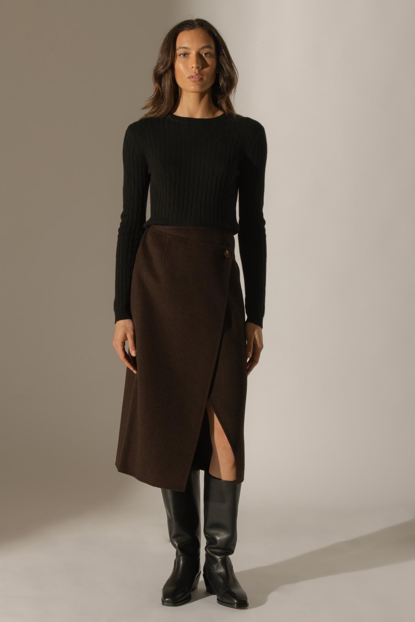 KYLIE  pull col rond noir 100% cachemire