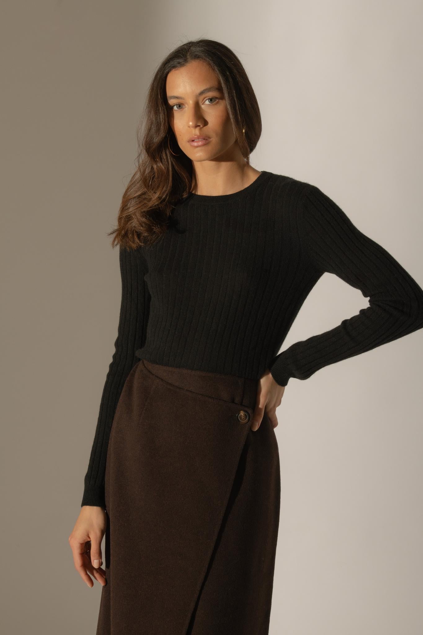 KYLIE  pull col rond noir 100% cachemire