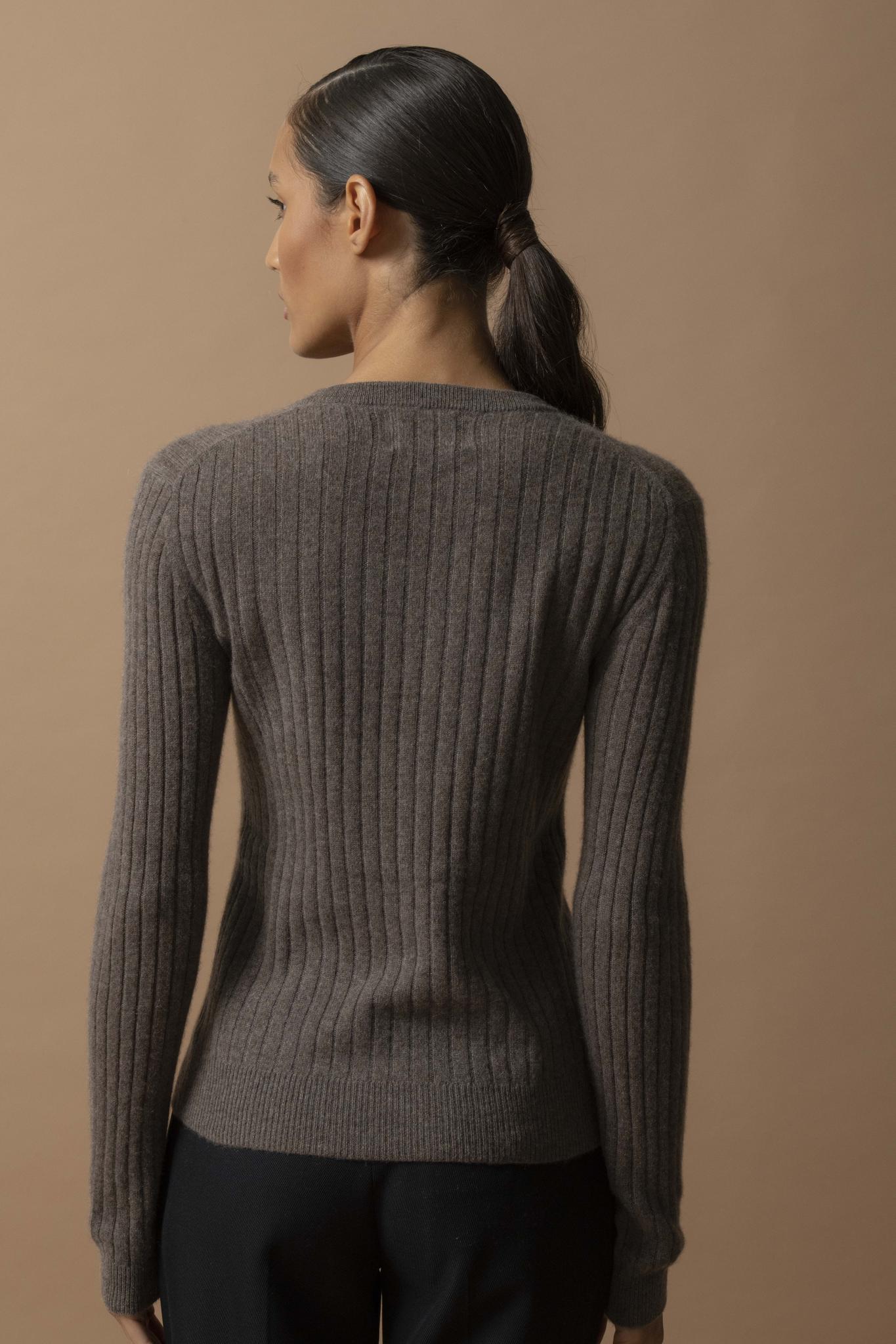 KYLIE  pull col rond taupe chiné 100% cachemire