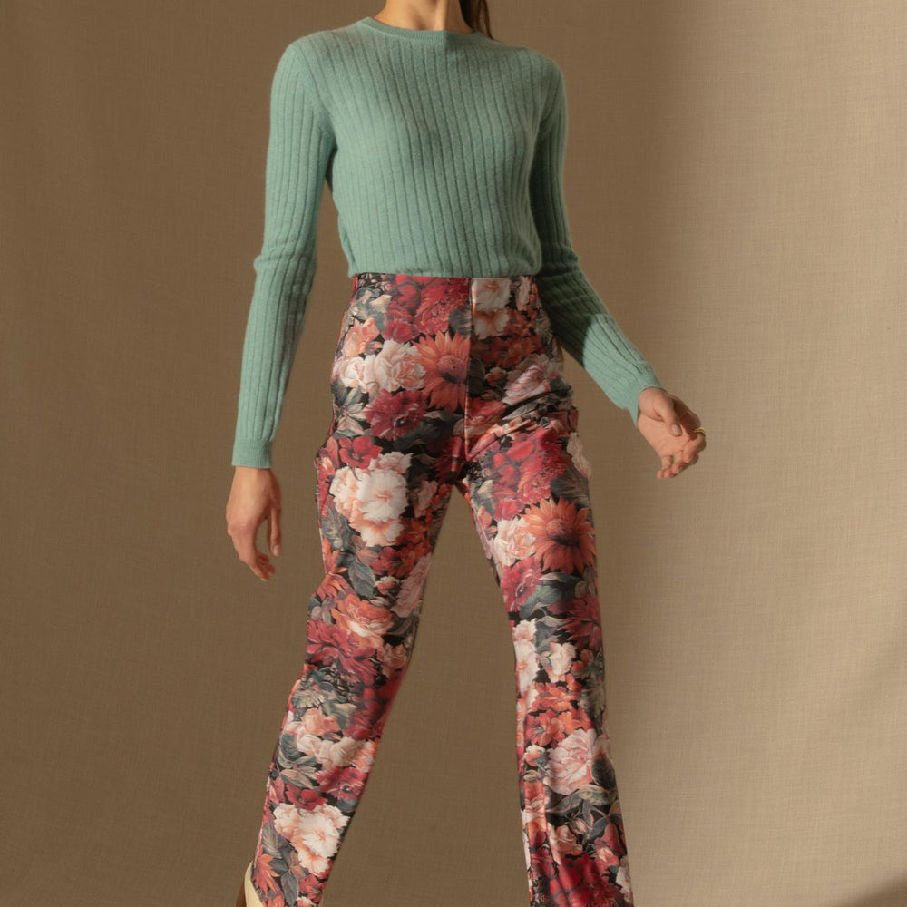 KYLIE  pull col rond vert chiné 100% cachemire