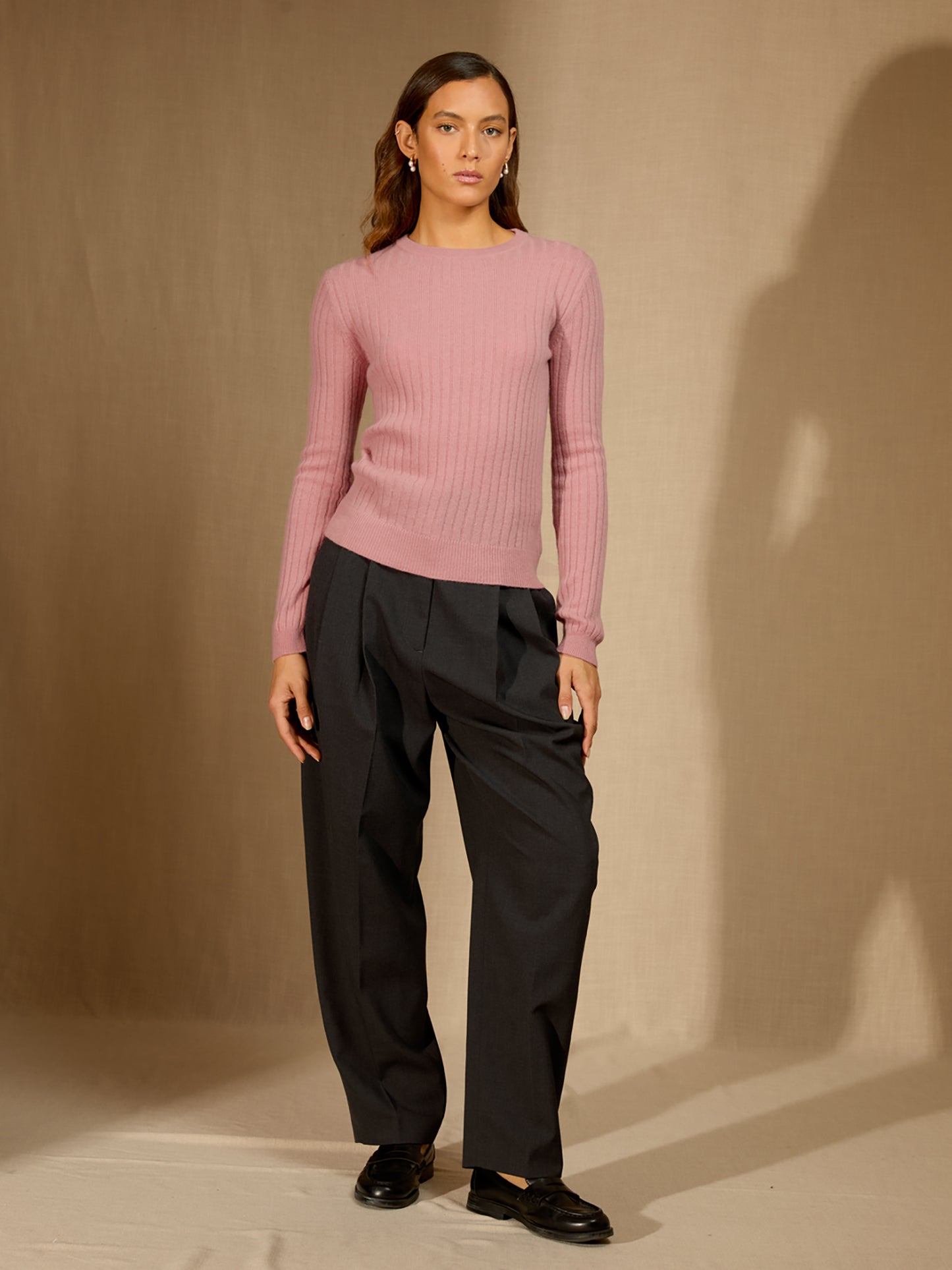 KYLIE pull col rond bois de rose 100% cachemire