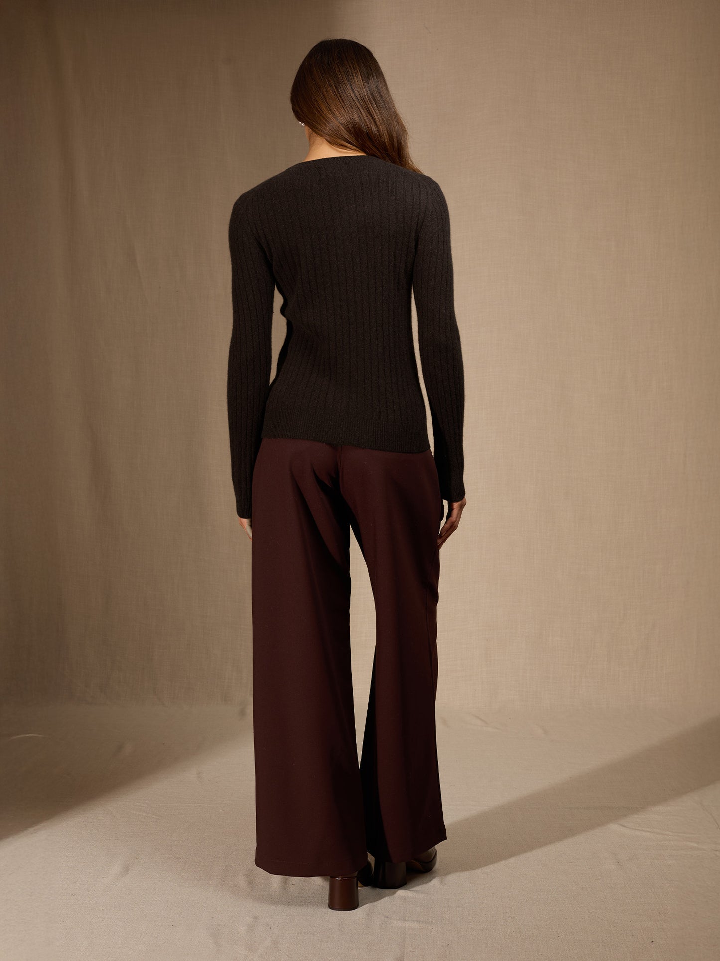 KYLIE pull col rond choco chiné 100% cachemire