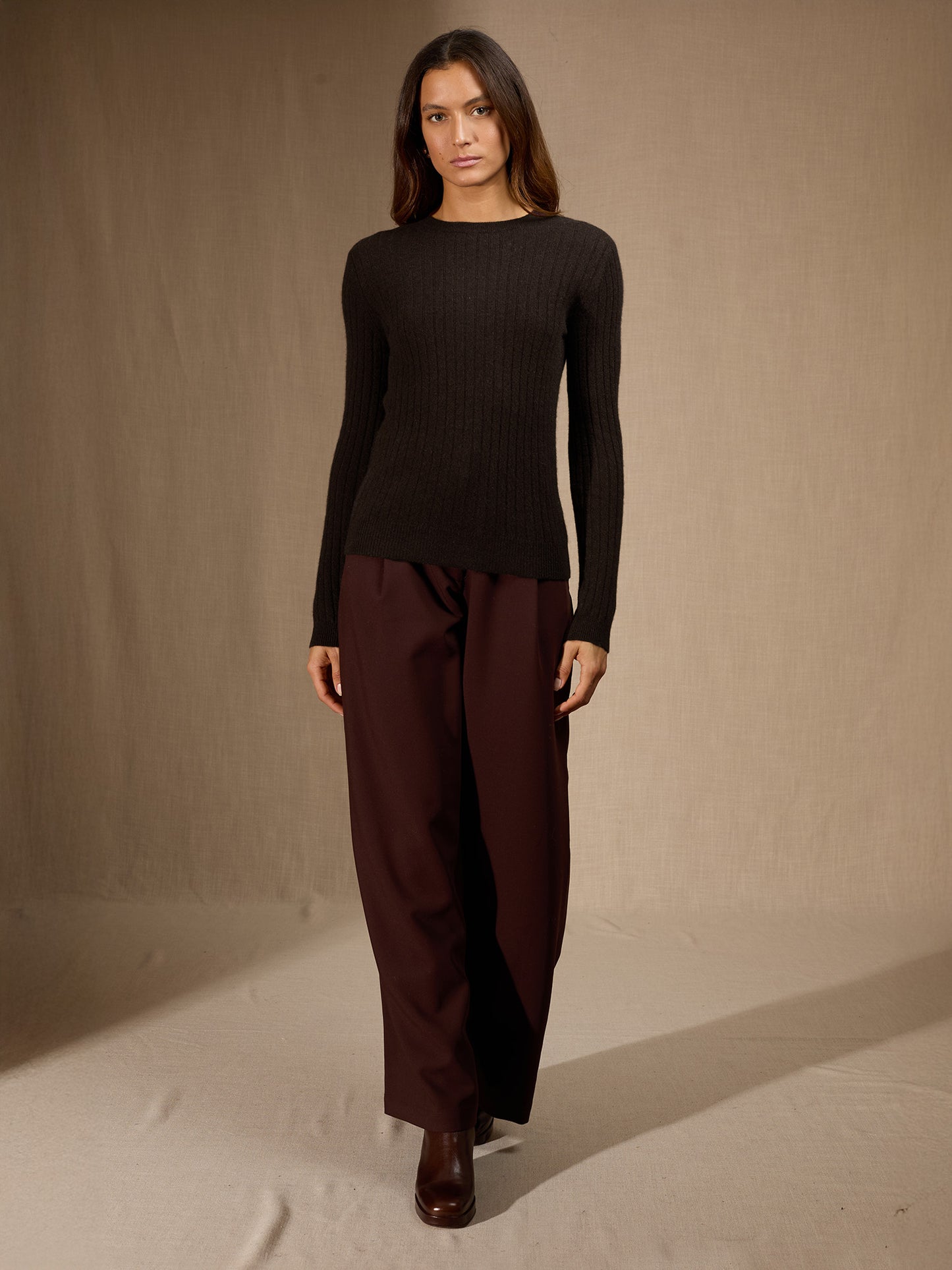 KYLIE pull col rond choco chiné 100% cachemire