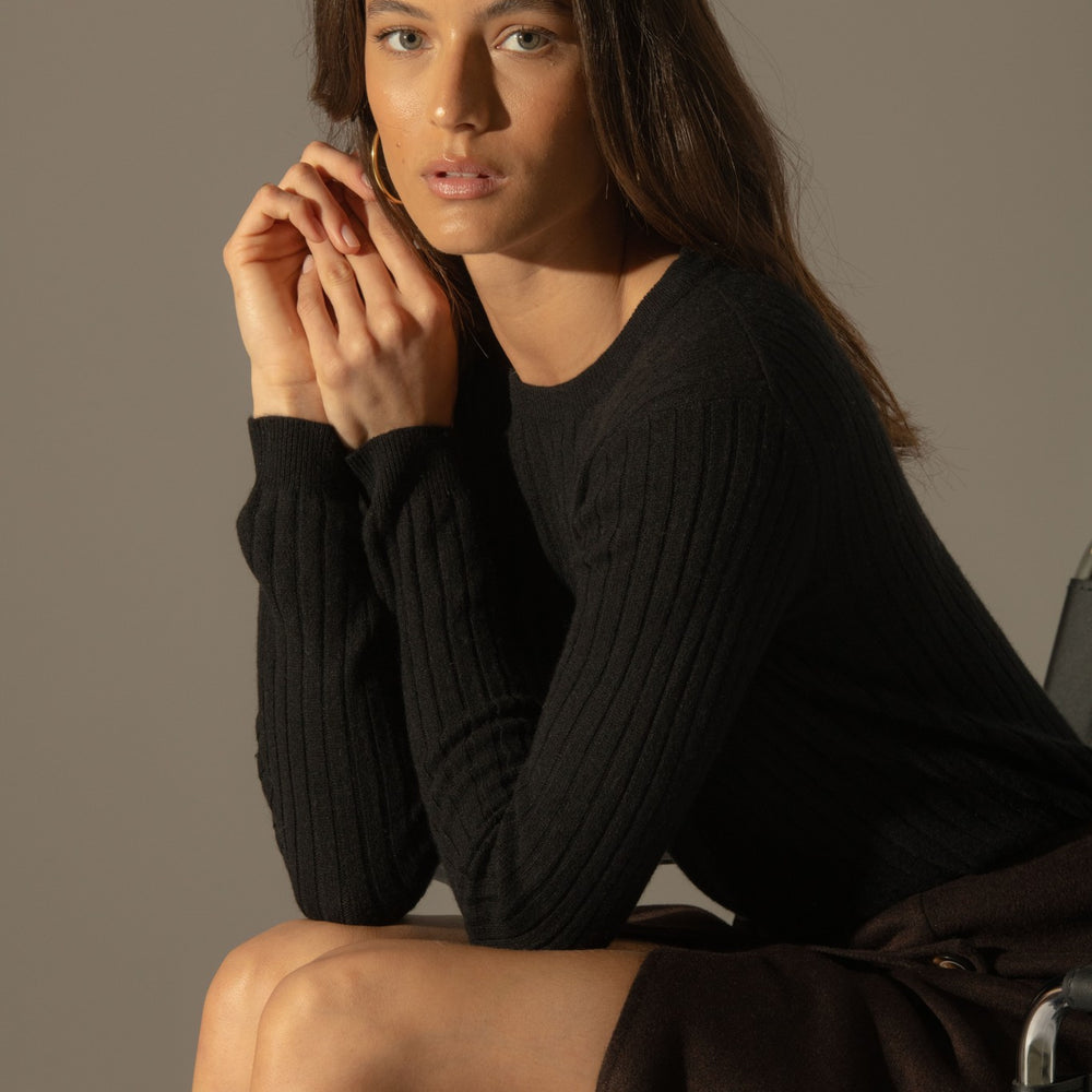 kylie pull col rond noir 100% cachemire