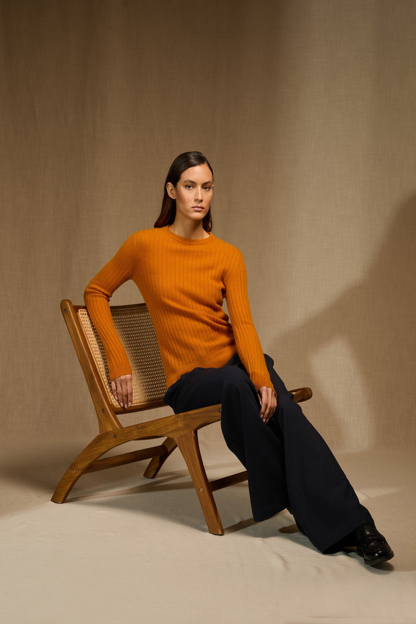 KYLIE pull col rond ocre 100% cachemire