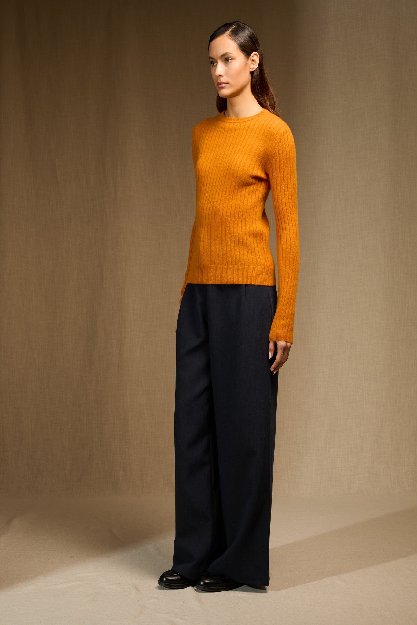 KYLIE pull col rond ocre 100% cachemire