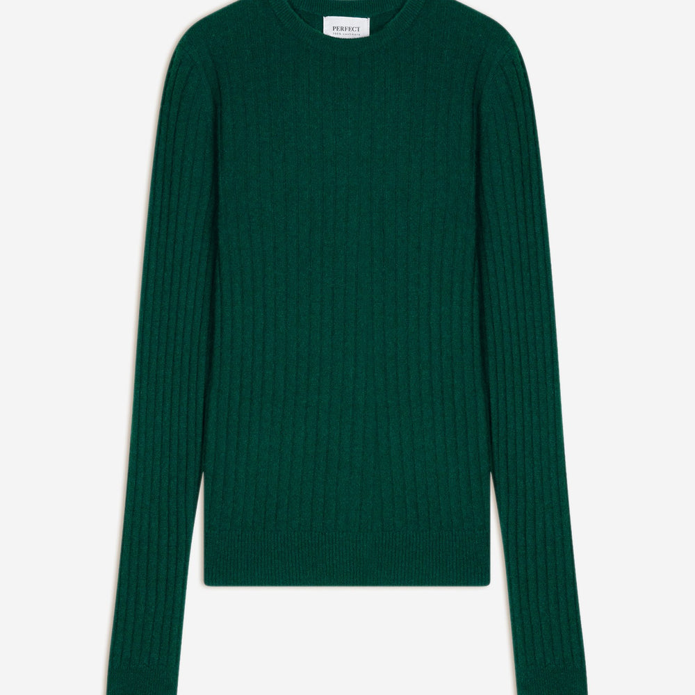 kylie pull col rond vert anglais 100% cachemire