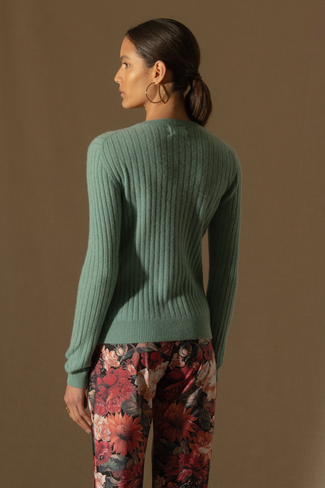 kylie pull col rond vert chiné 100% cachemire