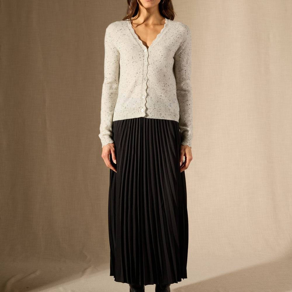 leora cardigan col v gris/noir 100% cachemire
