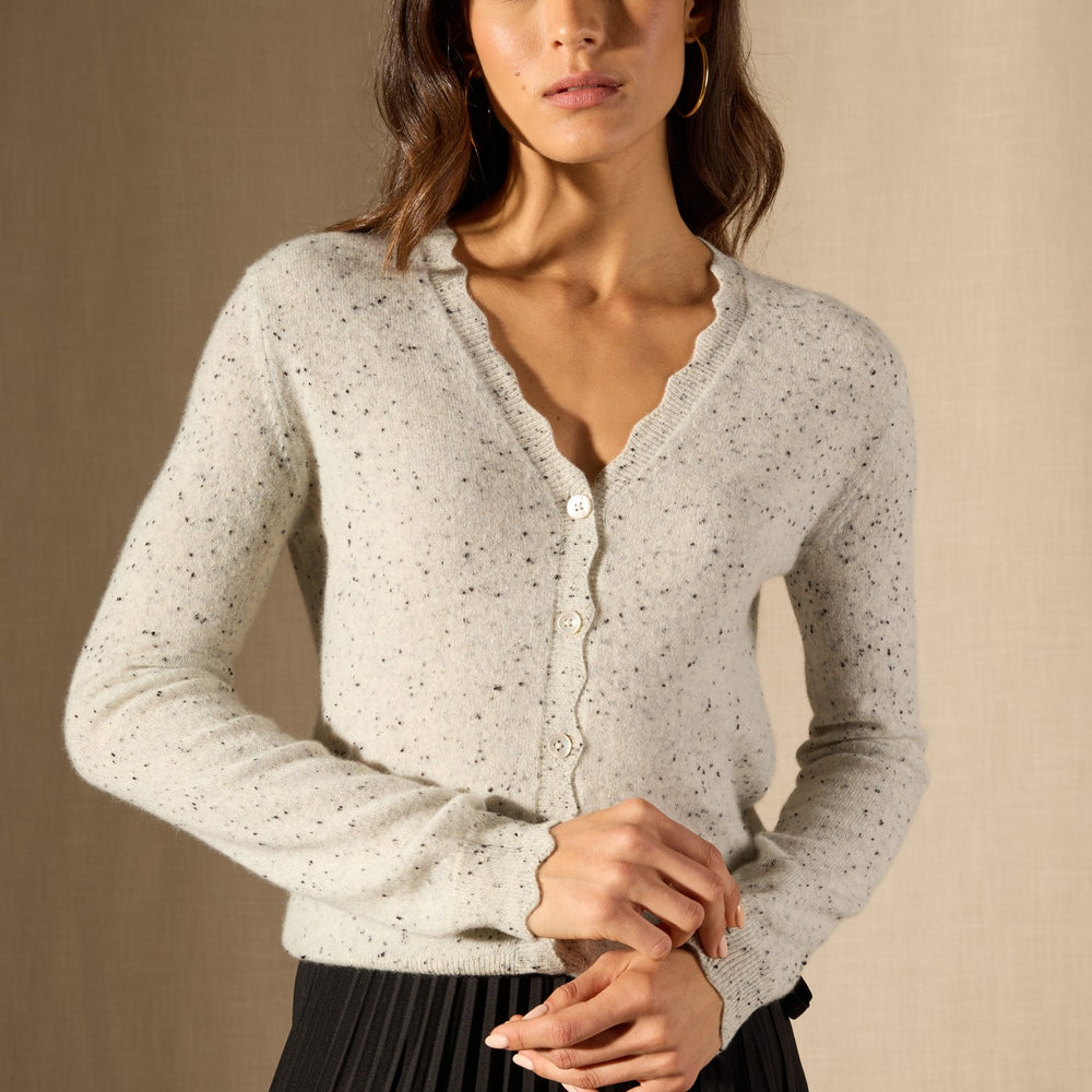 leora cardigan col v gris/noir 100% cachemire