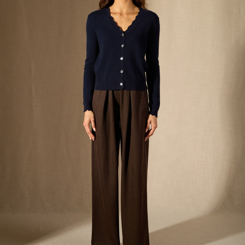 leora cardigan col v navy 100% cachemire