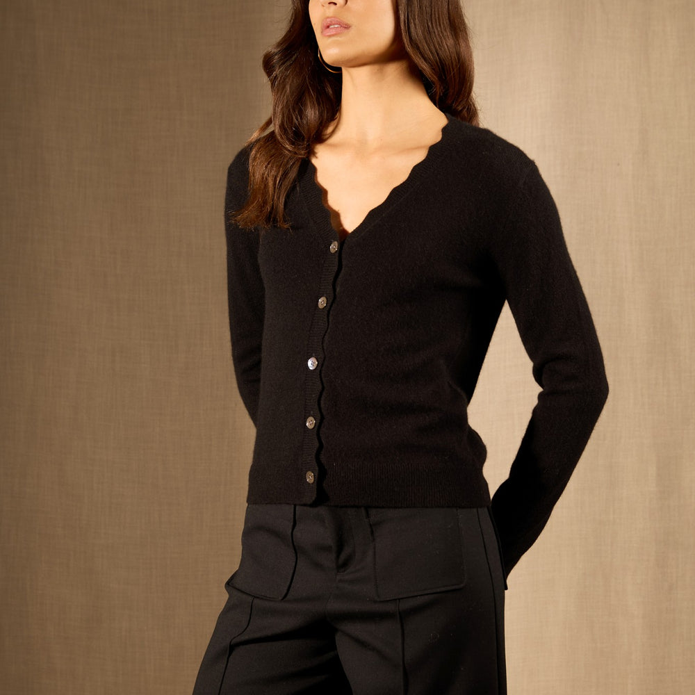 leora cardigan col v noir 100% cachemire
