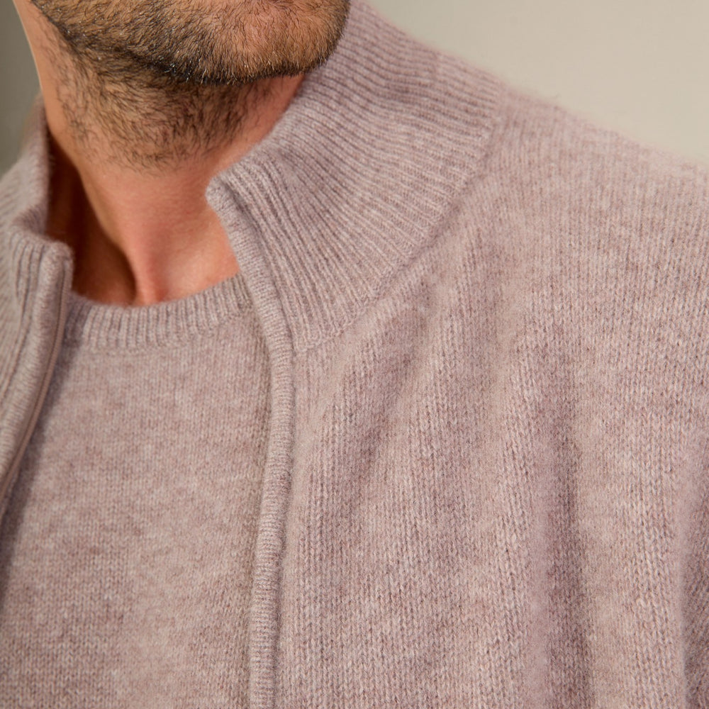 leo gilet zippé col camionneur 4 fils caribou chiné 100% cachemire