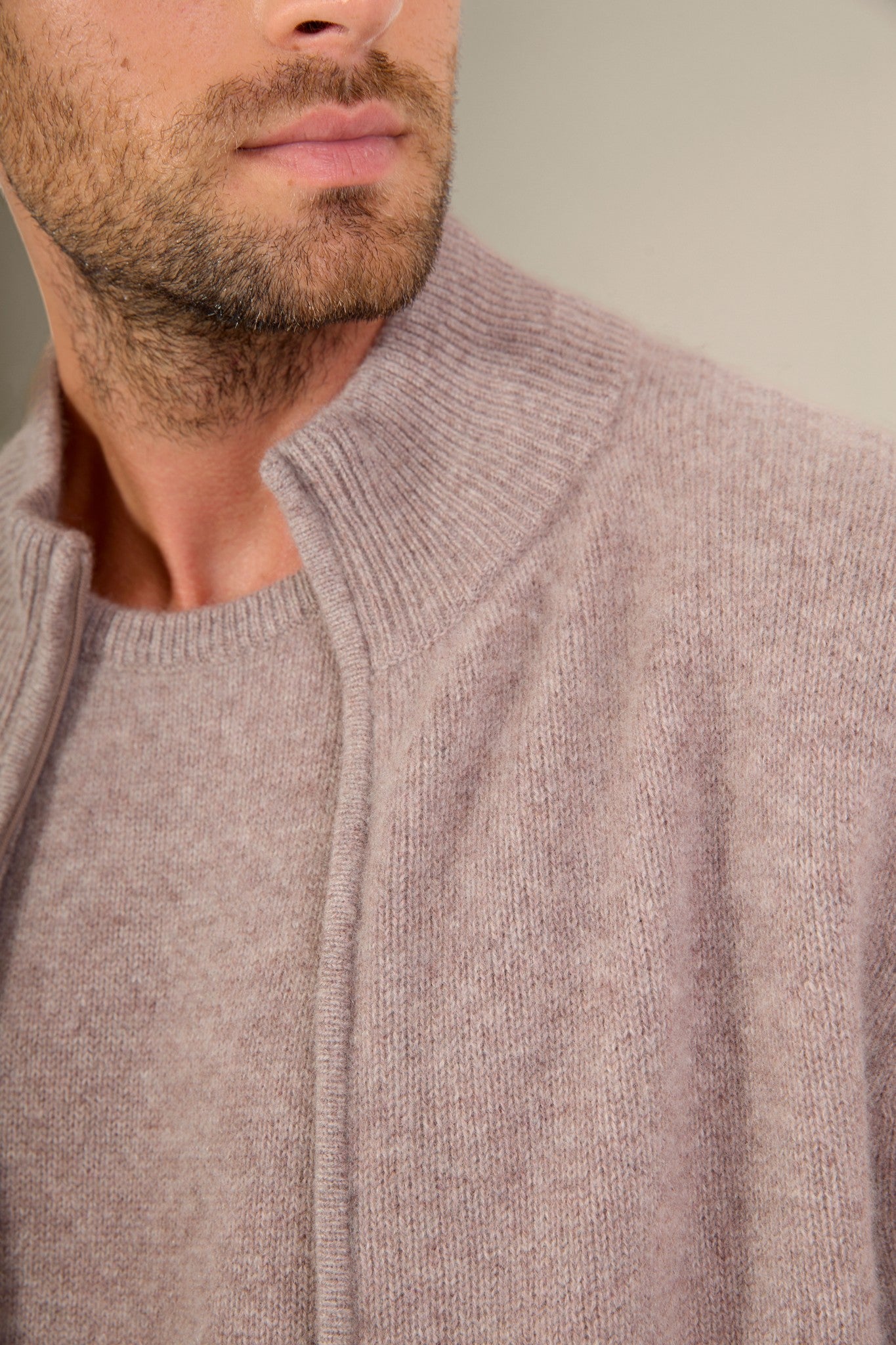 leo gilet zippé col camionneur 4 fils caribou chiné 100% cachemire