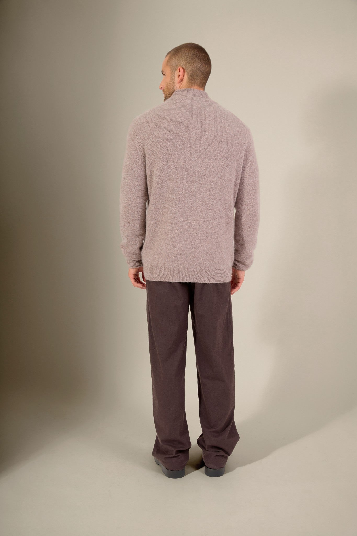 leo gilet zippé col camionneur 4 fils caribou chiné 100% cachemire