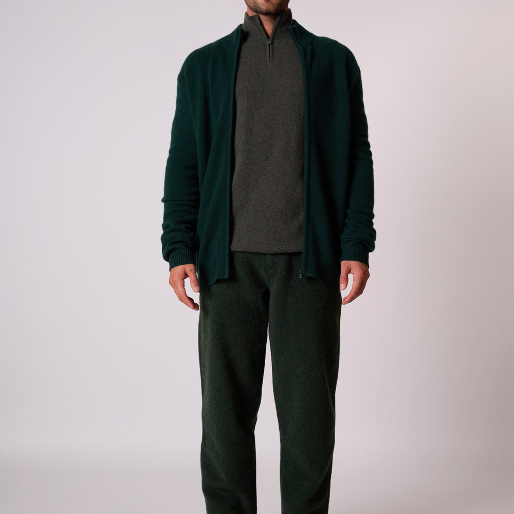 leo gilet zippé col camionneur 4 fils cyprès 100% cachemire