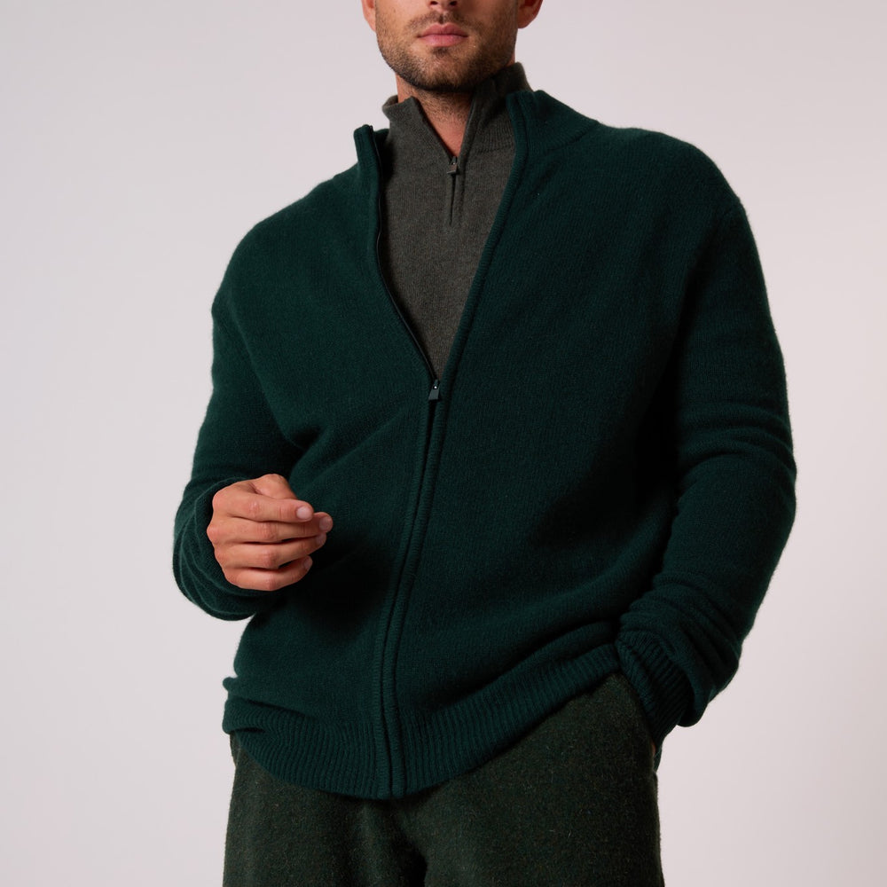 leo gilet zippé col camionneur 4 fils cyprès 100% cachemire
