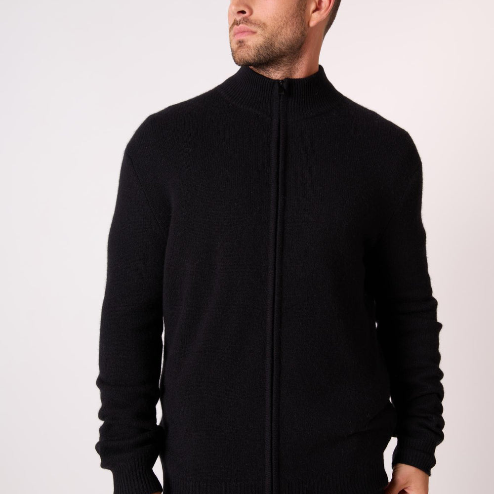 LEO gilet zippé col camionneur 4 fils noir 100% cachemire