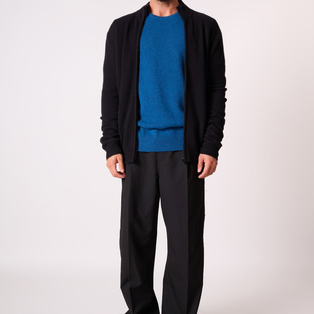 leo gilet zippé col camionneur 4 fils noir 100% cachemire