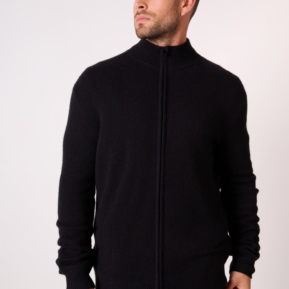 leo gilet zippé col camionneur 4 fils noir 100% cachemire