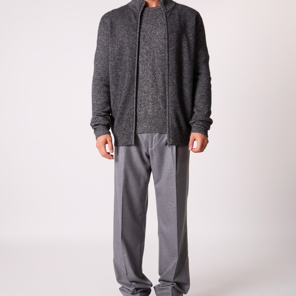 leo gilet zippé col camionneur 4 fils noir/blanc 100% cachemire